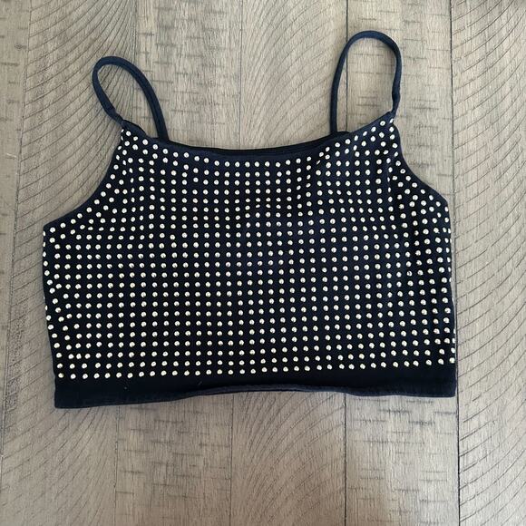 Black Studded Bra Crop Top Tank Size Large - Picture 1 of 4